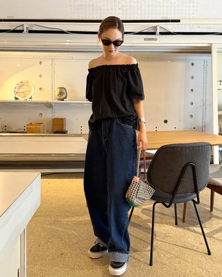 Wide-fit low-rise denim pants