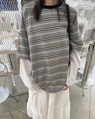 (Unisex) Striped Layered T-Shirt