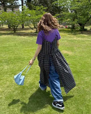 Checked long camisole dress