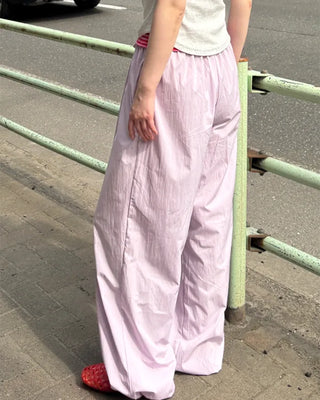 Colorful pintuck wide-leg pants