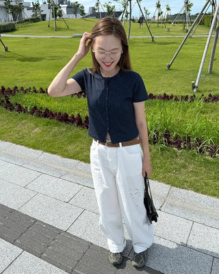 Polka Dot Short-Sleeved Cardigan