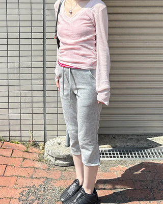 V-neck sheer long-sleeve knit
