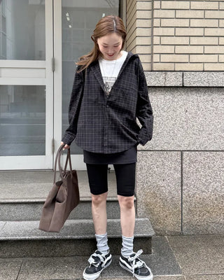 Checked hooded shirt