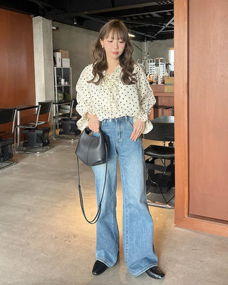 Polka dot frill blouse
