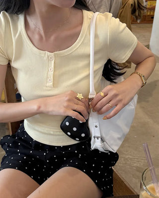Button Point Round Short Sleeve T-Shirt
