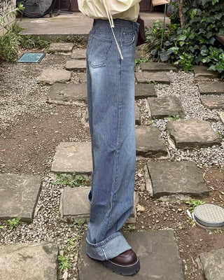 Striped detail denim pants