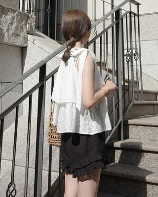 (ORIGINAL) Eyelet Tiered Ribbon Sleeveless Dress