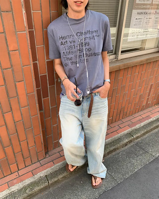 Washed denim pants with double back pockets
