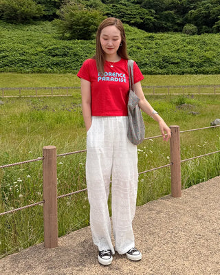 Pigment lettering half-sleeve T-shirt