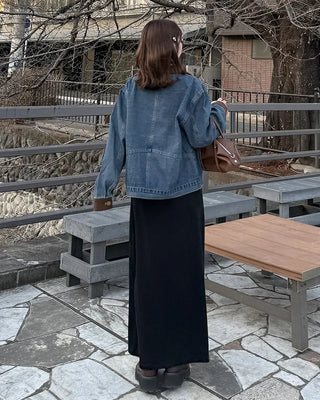 Corduroy Collar Neck Denim Jacket