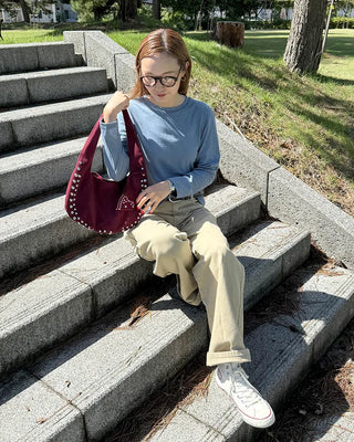 Studded suede shoulder bag