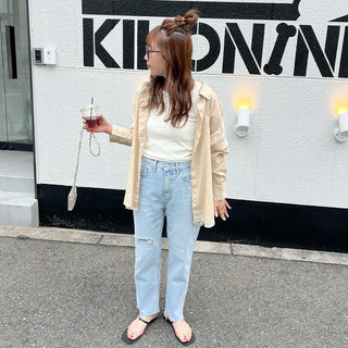 Distressed denim pants