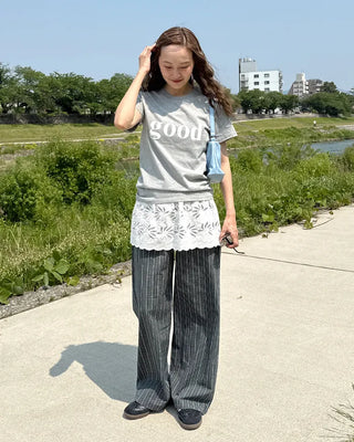 Loose-fit striped banding pants