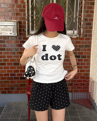 Polka Dot Elastic Waist Shorts