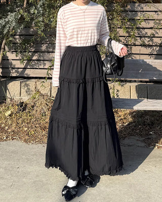 Simple striped round neck long sleeve T-shirt