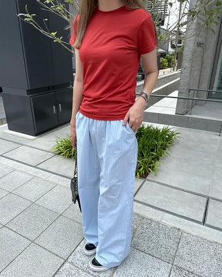 Striped layered wrap skirt set with banding pants