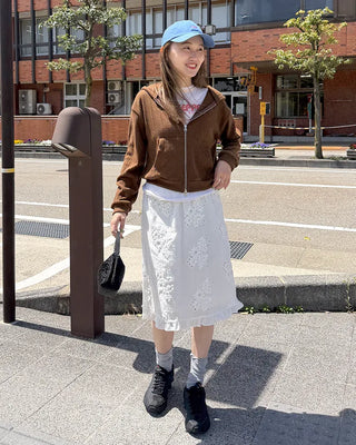 Rib-knit semi-cropped double-zip hoodie