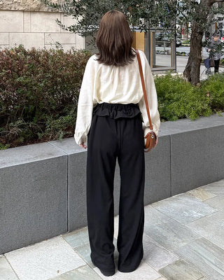 Frill neck ribbon strap blouse