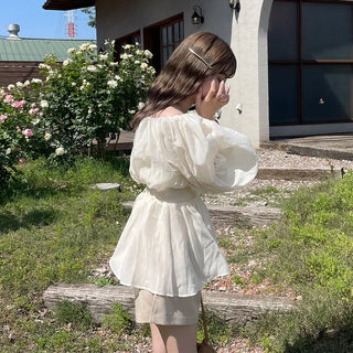 Off-shoulder chiffon blouse dress