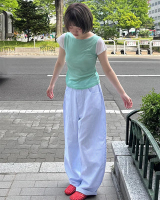 See-through two-tone short-sleeve T-shirt