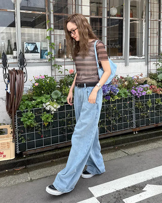 Checkered sheer short-sleeved T-shirt