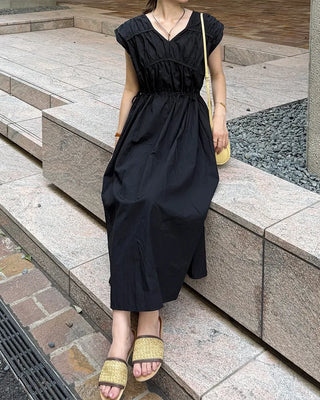 V-neck shirred long dress