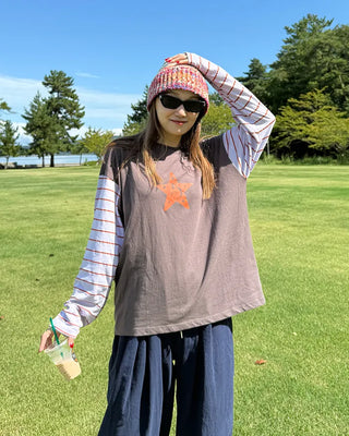 Vintage star print sleeve striped T-shirt