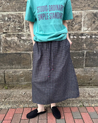 Checkered midi skirt with waist string