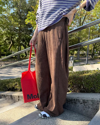 Corduroy ribbed elastic waist pants