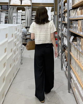 Wide pintuck belted slacks