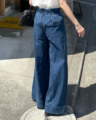 Pocket Two-Button Wide Denim Pants