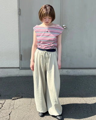 Striped sleeveless off-shoulder top