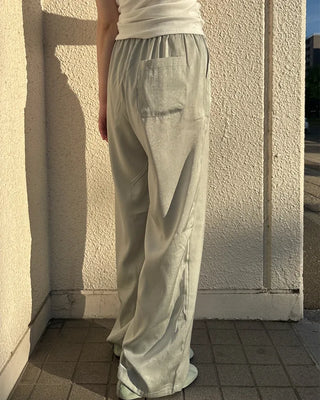 Waistband string silk wide-leg pants