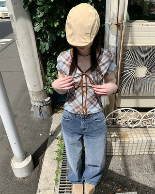 Washed denim wide-leg pants