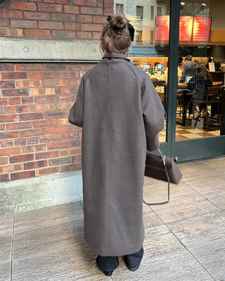 High-neck belted long coat
