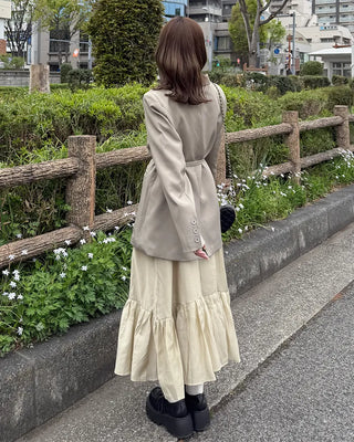 Back Ribbon Shirring Sleeveless Long Dress