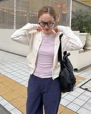 Sketch Pattern Rib Zip-Up Hoodie