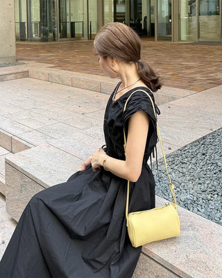 V-neck shirred long dress