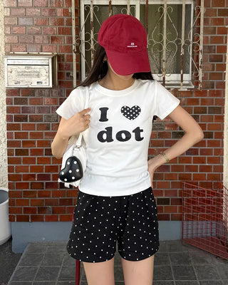 Polka Dot Elastic Waist Shorts
