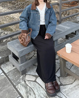 Corduroy Collar Neck Denim Jacket