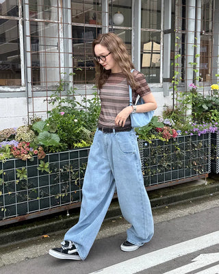 Checkered sheer short-sleeved T-shirt
