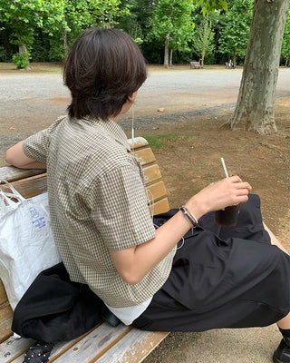 Checked crop-fit short-sleeve shirt
