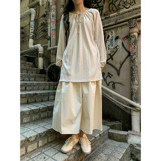 Cotton A-line shirred long skirt