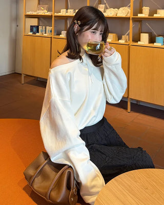Basic One-Shoulder Crop Sweatshirt