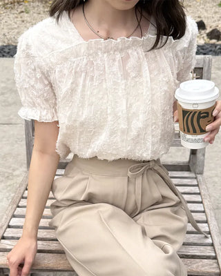 Lace short-sleeved blouse