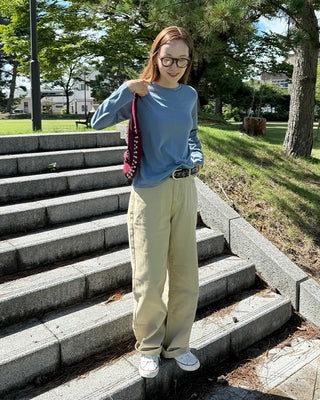 Simple round neck collar long-sleeve T-shirt