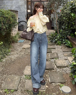 Shirred off-shoulder blouse with frill detail