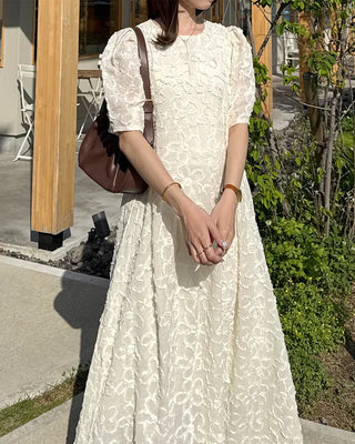 Flower Pattern Puff Long Dress