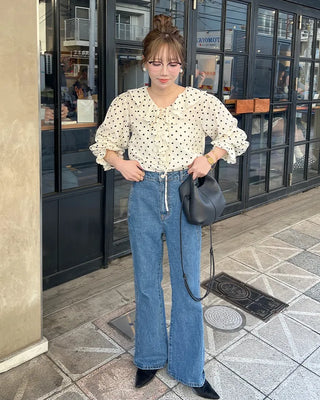Polka dot frill blouse