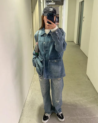 Denim midi zip-up jacket